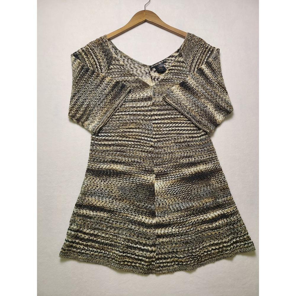 United States Sweaters M Tunic Boho Space Dye Brown V-Neck Open Knit Layering
